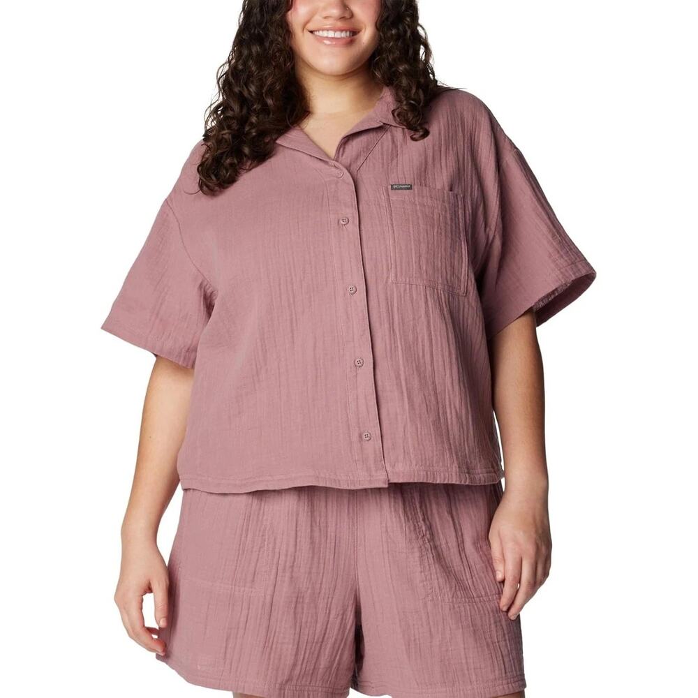 Columbia Holly Hideaway Gauze Button Down Shirt 2X Dusty Rose Camp Shirt NWT